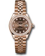  *Pre-Owned* Rolex Everose Gold Lady-Datejust 28 Watch - 44 Diamond Bezel - Chocolate Diamond Dial - Jubilee Bracelet