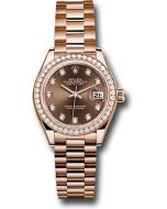  *Pre-Owned* Rolex Everose Gold Lady-Datejust 28 Watch - 44 Diamond Bezel - Chocolate Diamond Dial - President Bracelet