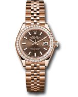  *Pre-Owned* Rolex Everose Gold Lady-Datejust 28 Watch - 44 Diamond Bezel - Chocolate Index Dial - Jubilee Bracelet