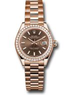 *Pre-Owned* Rolex Everose Gold Lady-Datejust 28 Watch - 44 Diamond Bezel - Chocolate Index Dial - President Bracelet