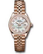  *Pre-Owned* Rolex Everose Gold Lady-Datejust 28 Watch - 44 Diamond Bezel - Mother-of-Pearl Diamond Dial - Jubilee Bracelet