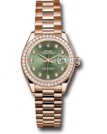  *Pre-Owned* Rolex Everose Gold Lady-Datejust Watch - Diamond Bezel - Olive Green Diamond 6 Dial - President Bracelet