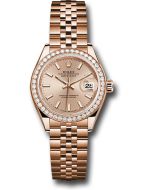 *Pre-Owned* Rolex Everose Gold Lady-Datejust 28 Watch - 44 Diamond Bezel - Pink Sundust Index Dial - Jubilee Bracelet