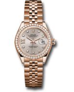  *Pre-Owned* Rolex Everose Gold Lady-Datejust 28 Watch - 44 Diamond Bezel - Silver Sundust Diamond Star Dial - Jubilee Bracelet