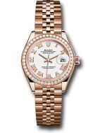  *Pre-Owned* Rolex Everose Gold Lady-Datejust 28 Watch - 44 Diamond Bezel - White Roman Dial - Jubilee Bracelet