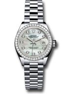  *Pre-Owned* Rolex Platinum Lady-Datejust 28 Watch - 44 Diamond Bezel - Mother-of-Pearl Diamond Dial - President Bracelet