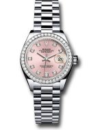  *Pre-Owned* Rolex Platinum Lady-Datejust 28 Watch - 44 Diamond Bezel - Pink Diamond Dial - President Bracelet