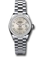  *Pre-Owned* Rolex Platinum Lady-Datejust 28 Watch - 44 Diamond Bezel - Silver Roman Dial - President Bracelet