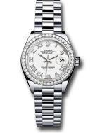 *Pre-Owned* Rolex Platinum Lady-Datejust 28 Watch - 44 Diamond Bezel - White Roman Dial - President Bracelet
