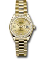  *Pre-Owned* Rolex Yellow Gold Lady-Datejust 28 Watch - 44 Diamond Bezel - Champagne Diamond Star Dial - President Bracelet