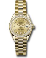  *Pre-Owned* Rolex Yellow Gold Lady-Datejust 28 Watch - 44 Diamond Bezel - Champagne Diamond Dial - President Bracelet