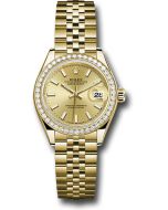  *Pre-Owned* Rolex Yellow Gold Lady-Datejust 28 Watch - 44 Diamond Bezel - Champagne Index Dial - Jubilee Bracelet