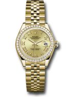 *Pre-Owned* Rolex Yellow Gold Lady-Datejust 28 Watch - 44 Diamond Bezel - Champagne Roman Dial - Jubilee Bracelet