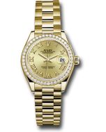  *Pre-Owned* Rolex Yellow Gold Lady-Datejust 28 Watch - 44 Diamond Bezel - Champagne Roman Dial - President Bracelet