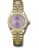  *Pre-Owned* Rolex Yellow Gold Lady-Datejust 28 Watch - 44 Diamond Bezel - Lilac Stripe Diamond Index Dial - Jubilee Bracelet