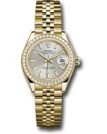  *Pre-Owned* Rolex Yellow Gold Lady-Datejust 28 Watch - 44 Diamond Bezel - Silver Index Dial - Jubilee Bracelet