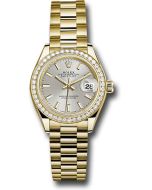  *Pre-Owned* Rolex Yellow Gold Lady-Datejust 28 Watch - 44 Diamond Bezel - Silver Index Dial - President Bracelet