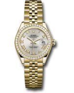  *Pre-Owned* Rolex Yellow Gold Lady-Datejust 28 Watch - 44 Diamond Bezel - Silver Roman Dial - Jubilee Bracelet