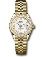  *Pre-Owned* Rolex Yellow Gold Lady-Datejust 28 Watch - 44 Diamond Bezel - White Roman Dial - Jubilee Bracelet