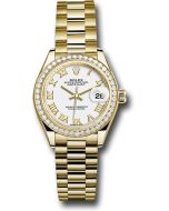  *Pre-Owned* Rolex Yellow Gold Lady-Datejust 28 Watch - 44 Diamond Bezel - White Roman Dial - President Bracelet