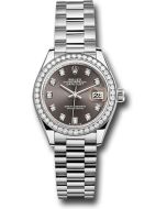  *Pre-Owned* Rolex White Gold Lady-Datejust Watch - 44 Diamond Bezel - Dark Grey Diamond Dial - President Bracelet