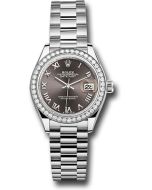  *Pre-Owned* Rolex White Gold Lady-Datejust Watch - 44 Diamond Bezel - Dark Grey Roman Dial - President Bracelet