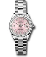 *Pre-Owned* Rolex White Gold Lady-Datejust Watch - 44 Diamond Bezel - Pink Diamond Dial - President Bracelet