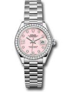 *Pre-Owned* Rolex White Gold Lady-Datejust Watch - 44 Diamond Bezel - Pink Opal Diamond Dial - President Bracelet