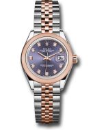  *Pre-Owned* Rolex Steel and Everose Gold Rolesor Lady-Datejust 28 Watch - Domed Bezel - Aubergine Diamond Dial - Jubilee Bracelet