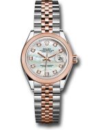  *Pre-Owned* Rolex Steel and Everose Gold Rolesor Lady-Datejust 28 Watch - Domed Bezel - White Mother-Of-Pearl Diamond Dial - Jubilee Bracelet