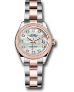  *Pre-Owned* Rolex Steel and Everose Gold Rolesor Lady-Datejust 28 Watch - Domed Bezel - White Mother-Of-Pearl Diamond Dial - Oyster Bracelet