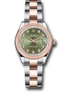  *Pre-Owned* Rolex Steel and Everose Gold Rolesor Lady-Datejust 28 Watch - Domed Bezel - Olive Green Diamond Dial - Oyster Bracelet