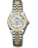 *Pre-Owned* Rolex Steel and Yellow Gold Rolesor Lady-Datejust 28 Watch - Domed Bezel - White Mother-Of-Pearl Diamond Dial - Jubilee Bracelet