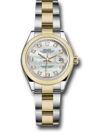 *Pre-Owned* Rolex Steel and Yellow Gold Rolesor Lady-Datejust 28 Watch - Domed Bezel - White Mother-Of-Pearl Diamond Dial - Oyster Bracelet