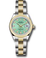  *Pre-Owned* Rolex Steel and Yellow Gold Rolesor Lady-Datejust 28 Watch - Domed Bezel - Mint Green Diamond Dial - Oyster Bracelet