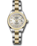 *Pre-Owned* Rolex Steel and Yellow Gold Rolesor Lady-Datejust 28 Watch - Domed Bezel - Silver Diamond Dial - Oyster Bracelet