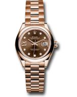 *Pre-Owned* Rolex Everose Gold Lady-Datejust 28 Watch - Domed Bezel - Chocolate Diamond Star Dial - President Bracelet