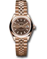  *Pre-Owned* Rolex Everose Gold Lady-Datejust 28 Watch - Domed Bezel - Chocolate Index Dial - Jubilee Bracelet
