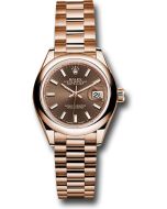 *Pre-Owned* Rolex Everose Gold Lady-Datejust 28 Watch - Domed Bezel - Chocolate Index Dial - President Bracelet