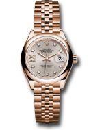 *Pre-Owned* Rolex Everose Gold Lady-Datejust 28 Watch - Domed Bezel - Silver Sundust Diamond Star Dial - Jubilee Bracelet