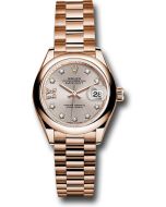  *Pre-Owned* Rolex Everose Gold Lady-Datejust 28 Watch - Domed Bezel - Silver Sundust Diamond Star Dial - President Bracelet