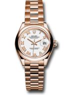*Pre-Owned* Rolex Everose Gold Lady-Datejust 28 Watch - Domed Bezel - White Roman Dial - President Bracelet