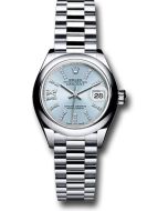  *Pre-Owned* Rolex Platinum Lady-Datejust 28 Watch - Domed Bezel - Ice Blue Diamond Index Dial - President Bracelet