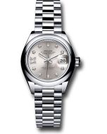  *Pre-Owned* Rolex Platinum Lady-Datejust 28 Watch - Domed Bezel - Silver Diamond Star Dial - President Bracelet