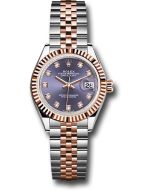 *Pre-Owned* Rolex Steel and Everose Gold Rolesor Lady-Datejust 28 Watch - Fluted Bezel - Aubergine Diamond Dial - Jubilee Bracelet