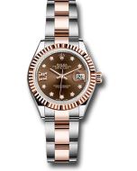  *Pre-Owned* Rolex Steel and Everose Gold Rolesor Lady-Datejust 28 Watch - Fluted Bezel - Chocolate Diamond Star Dial - Oyster Bracelet