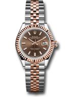  *Pre-Owned* Rolex Steel and Everose Gold Rolesor Lady-Datejust 28 Watch - Fluted Bezel - Chocolate Index Dial - Jubilee Bracelet