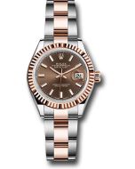  *Pre-Owned* Rolex Steel and Everose Gold Rolesor Lady-Datejust 28 Watch - Fluted Bezel - Chocolate Index Dial - Oyster Bracelet