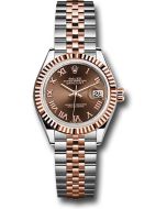  *Pre-Owned* Rolex Steel and Everose Gold Rolesor Lady-Datejust 28 Watch - Fluted Bezel - Chocolate Roman Dial - Jubilee Bracelet