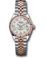*Pre-Owned* Rolex Steel and Everose Gold Rolesor Lady-Datejust 28 Watch - Fluted Bezel - White Mother-Of-Pearl Diamond Dial - Jubilee Bracelet